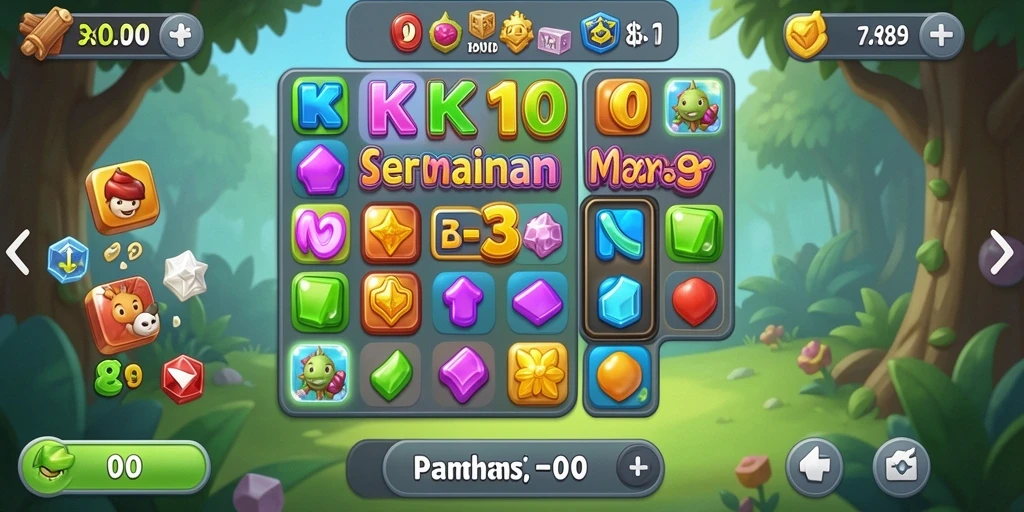 Tangkapan layar gameplay KPK100 menampilkan kombinasi warna-warni Match-3 yang menarik.