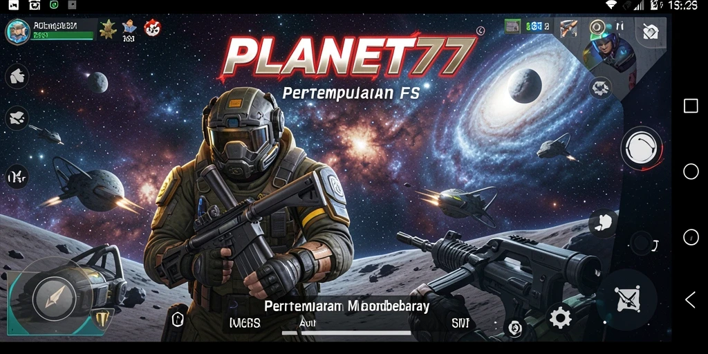 Tangkapan layar menunjukkan aksi pertempuran luar angkasa di PLANET77.