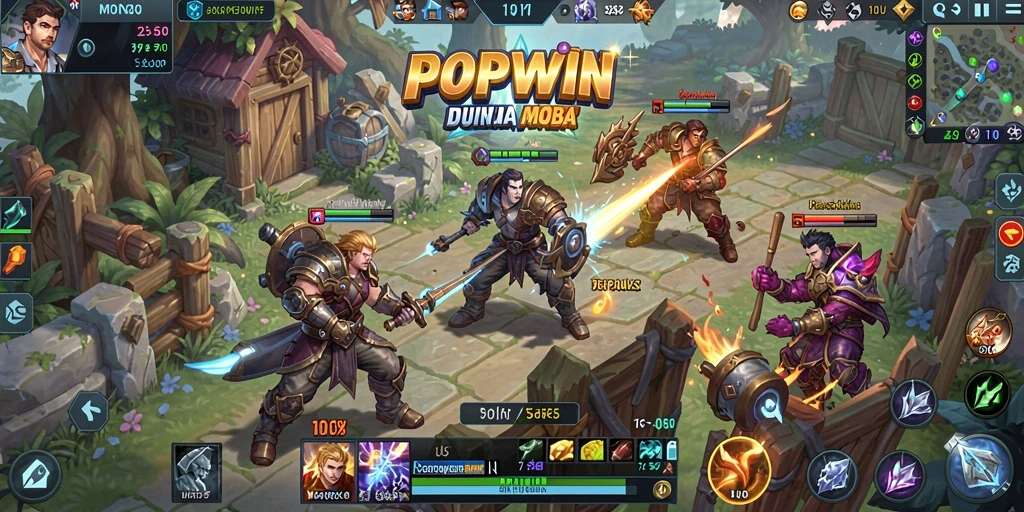 Screenshot gameplay POPWIN yang menampilkan aksi seru di arena MOBA.